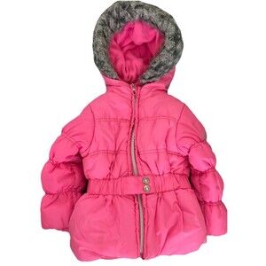 Hawke & Co Little Girls Toddlers 3T Pink Coat & Hat Combo Puffer Jacket Faux Fur